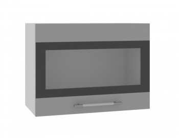 Норд ШВГС 600 Шкаф верхний горизонтальный со стеклом (Софт черный/корпус Белый) в Ленске - lensk.mebel54.com | фото