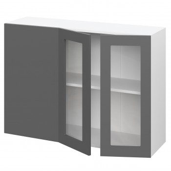 Норд ШВУПС 1000 Шкаф верхний угловой со стеклом (Софт черный/корпус Белый) в Ленске - lensk.mebel54.com | фото