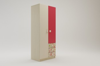 Шкаф 2-х створчатый с ящиками Ретвит (Бежевый/Красный/корпус Клен) в Ленске - lensk.mebel54.com | фото