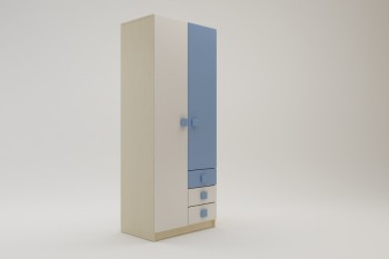 Шкаф 2-х створчатый с ящиками Скай (Синий/Белый/корпус Клен) в Ленске - lensk.mebel54.com | фото