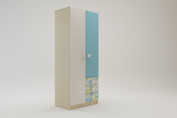 Шкаф 2-х створчатый с ящиками Твит (Белый/Зеленый/корпус Клен) в Ленске - lensk.mebel54.com | фото