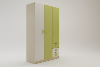 Шкаф 3-х створчатый с ящиками Эппл (Зеленый/Белый/корпус Клен) в Ленске - lensk.mebel54.com | фото