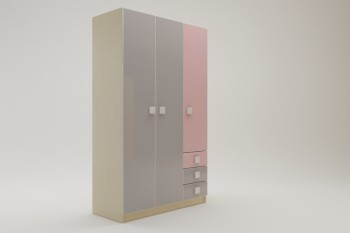 Шкаф 3-х створчатый с ящиками Грэйси (Розовый/Серый/корпус Клен) в Ленске - lensk.mebel54.com | фото