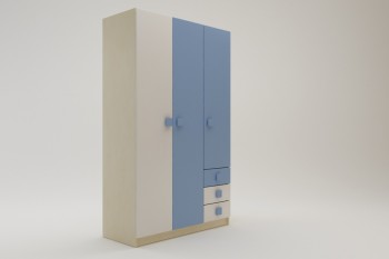 Шкаф 3-х створчатый с ящиками Скай (Синий/Белый/корпус Клен) в Ленске - lensk.mebel54.com | фото