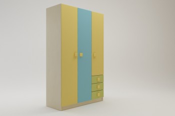 Шкаф 3-х створчатый с ящиками Смайли (Желтый/Голубой/Зеленый/корпус Клен) в Ленске - lensk.mebel54.com | фото