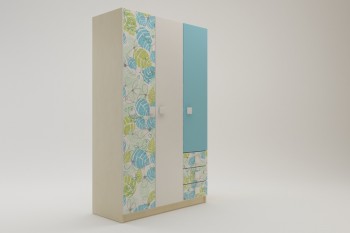 Шкаф 3-х створчатый с ящиками Твит (Белый/Зеленый/корпус Клен) в Ленске - lensk.mebel54.com | фото