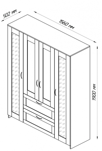 Шкаф четырехдверный Сириус с 2 зеркалами и 2 ящиками дуб венге в Ленске - lensk.mebel54.com | фото