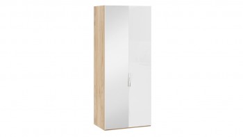 Шкаф для одежды с 1 глухой и 1 зеркальной дверями левый «Эмбер» Яблоня Беллуно/Белый глянец в Ленске - lensk.mebel54.com | фото