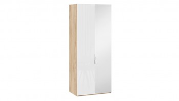Шкаф для одежды с 1 глухой и 1 зеркальной дверями правый «Эмбер» Яблоня Беллуно/Белый глянец в Ленске - lensk.mebel54.com | фото