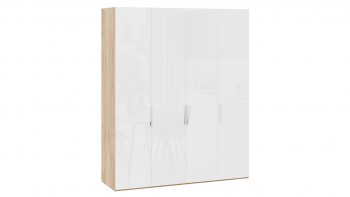 Шкаф для одежды с 4 глухими дверями «Эмбер» Яблоня Беллуно/Белый глянец в Ленске - lensk.mebel54.com | фото