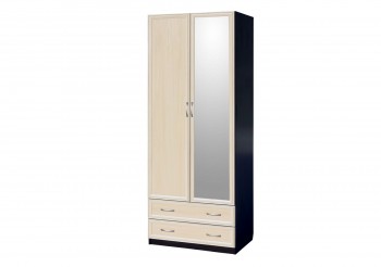 Шкаф для платья и белья 2-х дверный с профилем МДФ с 1 зеркалом Венге/Дуб выбеленный в Ленске - lensk.mebel54.com | фото