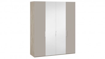 Шкаф комбинированный с 2 глухими и 2 зеркальными дверями «Эмбер» Баттл Рок/Серый глянец в Ленске - lensk.mebel54.com | фото