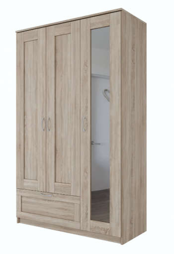 Шкаф трехдверный Сириус с зеркалом и 1 ящиком дуб сонома в Ленске - lensk.mebel54.com | фото