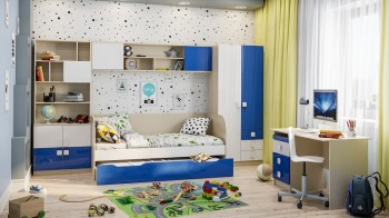 Система хранения над кроватью Скай люкс (Синий/Белый/корпус Клен) в Ленске - lensk.mebel54.com | фото