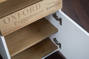 Стол угловой с ящиками «Оксфорд» (Ривьера/Белый с рисунком) в Ленске - lensk.mebel54.com | фото